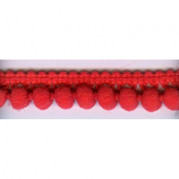 Тесьма с помпонами однорядная, цвет ярко-коралловый