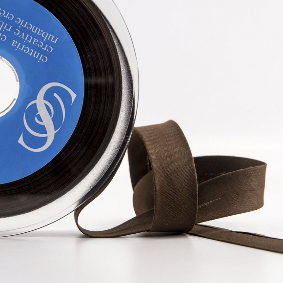 19500_Косая бейка хлопок/полиэстер 20 мм, 25 м, цвет 17, темно-коричневый