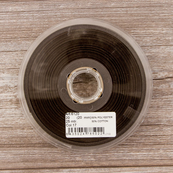 19500_Косая бейка хлопок/полиэстер 20 мм, 25 м, цвет 17, темно-коричневый