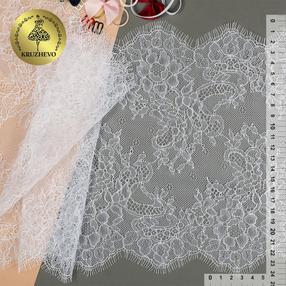 Кружево реснички KRUZHEVO арт.TBY 75227 шир.240мм цв.01 белый уп.3м