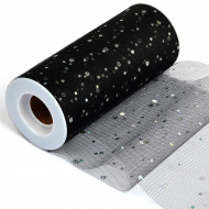 Фатин ср.ж. с блестками в шпульках, 100% ПЭ, арт.TBY.T665 шир.150мм цв.019 черный уп.22,86м