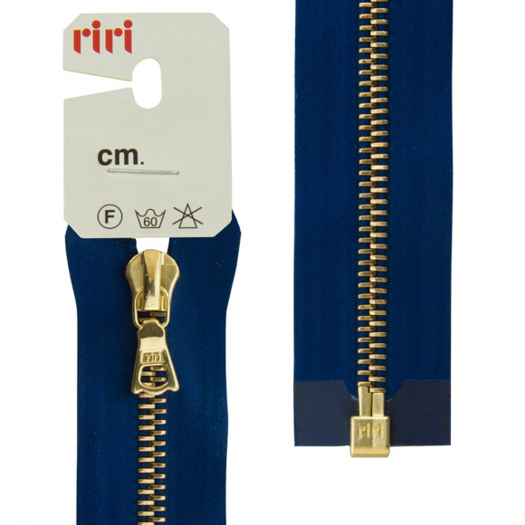 66077_Молния металл, Gold, разъёмная 1 замок, на атласной тесьме, 6 мм, 70 см, цвет 9603, синий