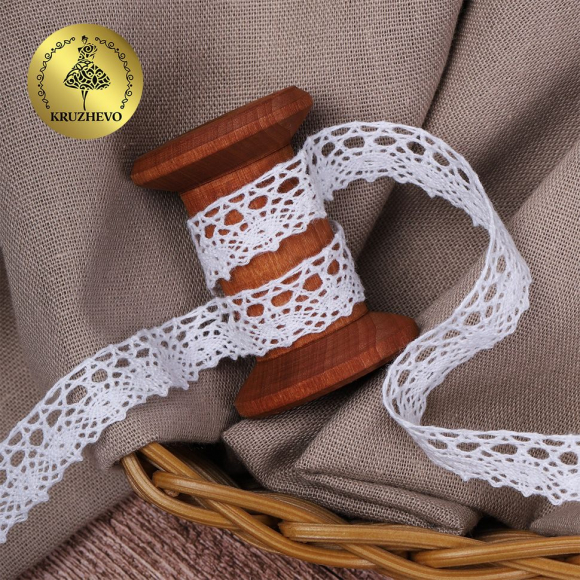 Тесьма вязаная KRUZHEVO 13мм TBY-5238 Тонкая нить цв.02 белый уп.10м