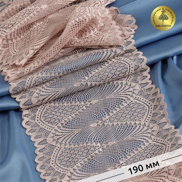 Кружево-стрейч KRUZHEVO арт.TBY.30200 шир.190мм цв.168 серебристый пион уп.25м