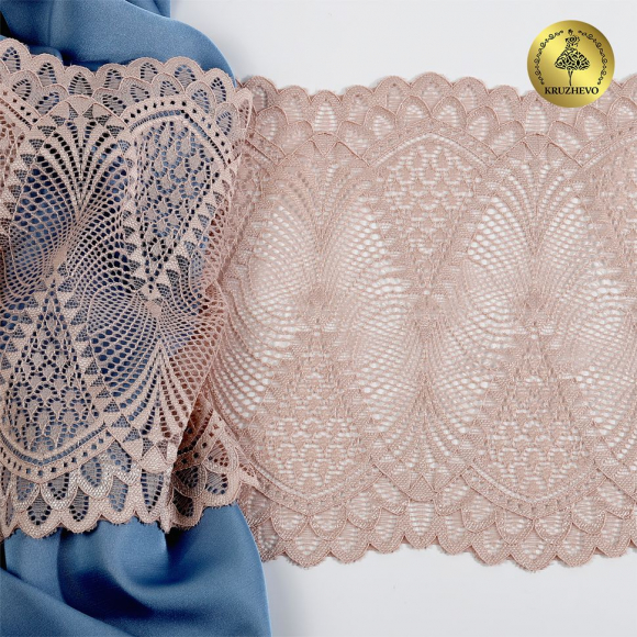 Кружево-стрейч KRUZHEVO арт.TBY.30200 шир.190мм цв.168 серебристый пион уп.25м