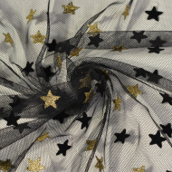 Фатин со звездами арт.т2984-13.1 шир.150см 100% полиэстер цв.черный/золото рул.15-28м