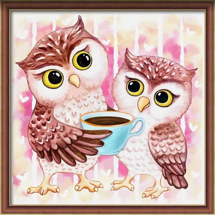 Набор для изготовления картин АЛМАЗНАЯ ЖИВОПИСЬ арт.АЖ.1796 Совята и какао 25х25 см