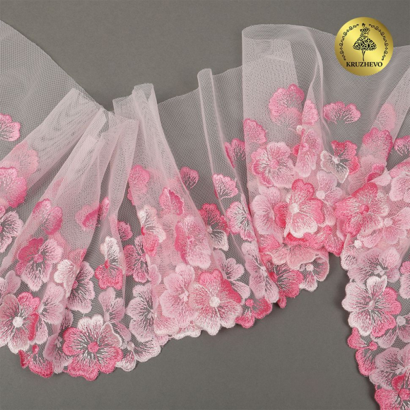 Кружево вышивка на сетке KRUZHEVO арт.TBY.OG87 шир.200мм цв.розовый, правая уп.7м Кружево вышивка на сетке KRUZHEVO арт.TBY.OG87 шир.200мм цв.розовый, правая уп.7м