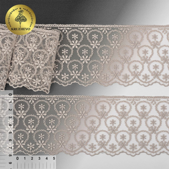 Кружево на сетке KRUZHEVO арт.TR.62906 шир.80мм цв.373 песочный уп.14м