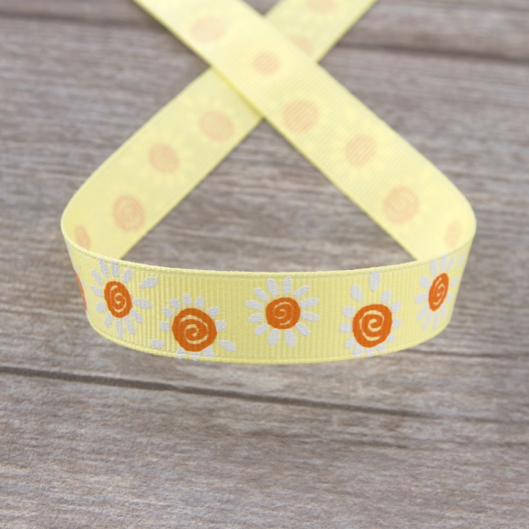 Лента репсовая SAFISA с напечатаным рисунком, 15 мм, 15 м, цвет 32, желтый