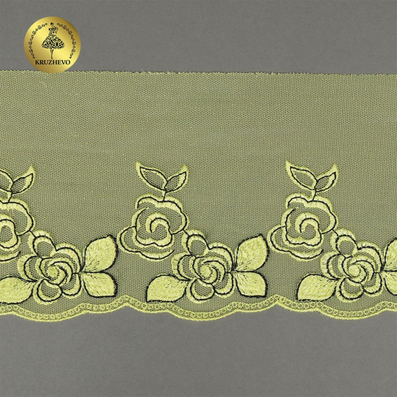 Кружево вышивка на сетке KRUZHEVO арт.TBY.OG74 шир.135мм цв.желтый,левая уп.6м Кружево вышивка на сетке KRUZHEVO арт.TBY.OG74 шир.135мм цв.желтый,левая уп.6м