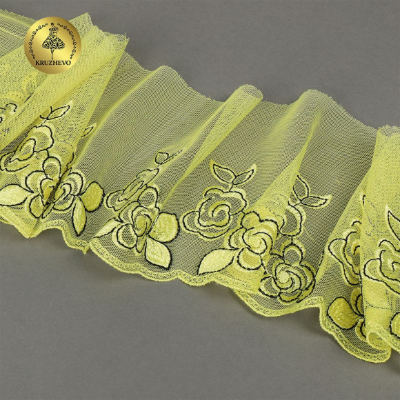 Кружево вышивка на сетке KRUZHEVO арт.TBY.OG74 шир.135мм цв.желтый,левая уп.6м Кружево вышивка на сетке KRUZHEVO арт.TBY.OG74 шир.135мм цв.желтый,левая уп.6м