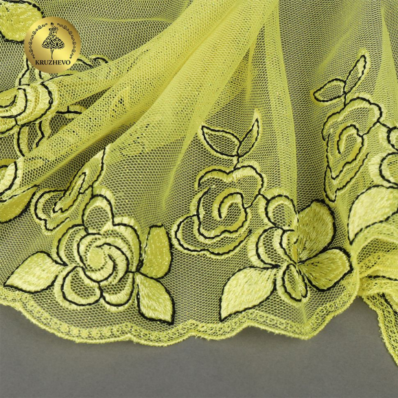 Кружево вышивка на сетке KRUZHEVO арт.TBY.OG74 шир.135мм цв.желтый,левая уп.6м Кружево вышивка на сетке KRUZHEVO арт.TBY.OG74 шир.135мм цв.желтый,левая уп.6м