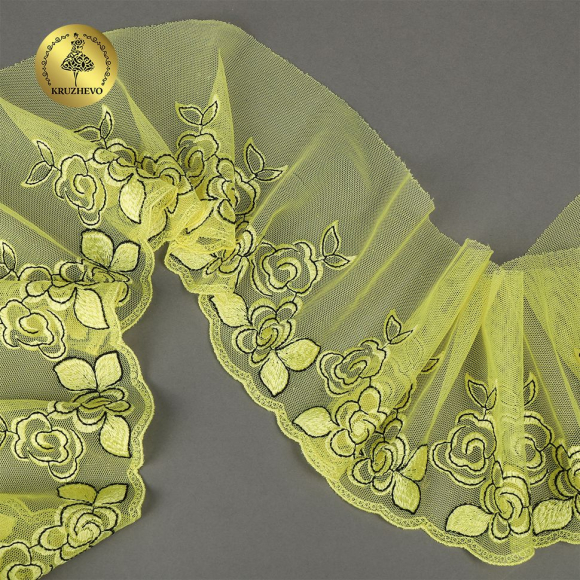 Кружево вышивка на сетке KRUZHEVO арт.TBY.OG74 шир.135мм цв.желтый,левая уп.6м Кружево вышивка на сетке KRUZHEVO арт.TBY.OG74 шир.135мм цв.желтый,левая уп.6м