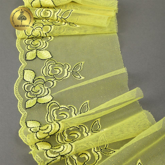 Кружево вышивка на сетке KRUZHEVO арт.TBY.OG74 шир.135мм цв.желтый,левая уп.6м Кружево вышивка на сетке KRUZHEVO арт.TBY.OG74 шир.135мм цв.желтый,левая уп.6м