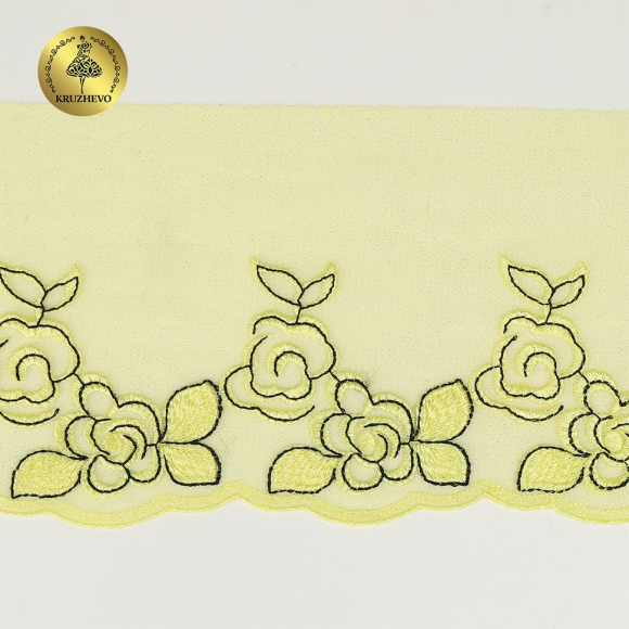 Кружево вышивка на сетке KRUZHEVO арт.TBY.OG74 шир.135мм цв.желтый,левая уп.6м Кружево вышивка на сетке KRUZHEVO арт.TBY.OG74 шир.135мм цв.желтый,левая уп.6м