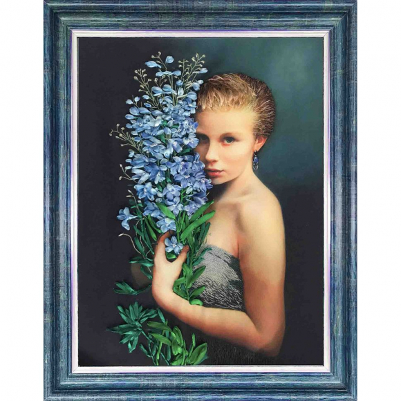 Набор для вышивки лентами КАРОЛИНКА арт. КЛ-3025(н) Девушка с васильками 26х36,5 см