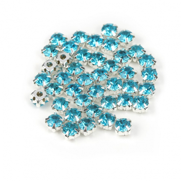 Стразы пришивные в цапах стекло TBY арт.MS.491.T цв.бирюзовый 6 мм, уп. 720шт
