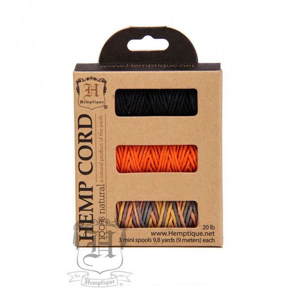Шнуры в коробочке на катушках HEMPTIQUE #20 - 1 мм, 3 цвета по 9 м
