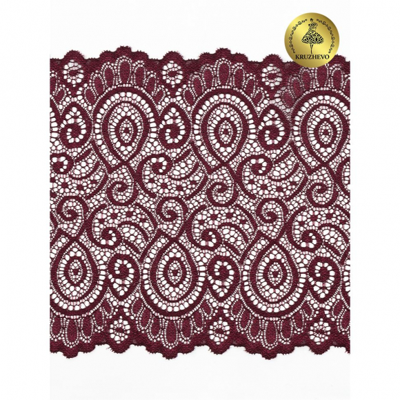 Кружево-стрейч KRUZHEVO арт.TBY.L1351 шир.180мм цв.076 сливовое вино уп.25м