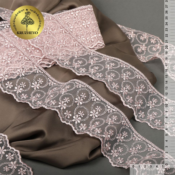 Кружево на сетке KRUZHEVO арт.TR.3818 шир.60мм цв.05 розовая пудра уп.9м