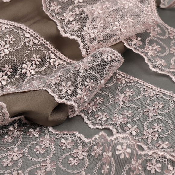 Кружево на сетке KRUZHEVO арт.TR.3818 шир.60мм цв.05 розовая пудра уп.9м