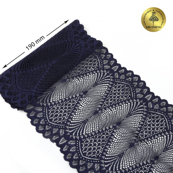 Кружево-стрейч KRUZHEVO арт.TBY.30200 шир.190мм цв.061 темно-синий уп.25м