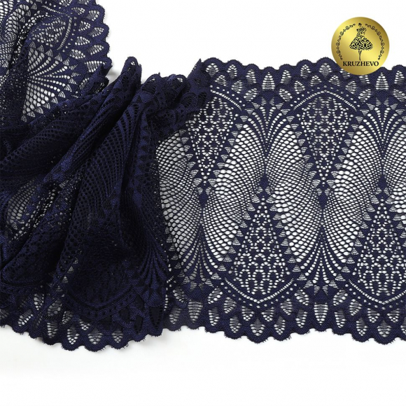 Кружево-стрейч KRUZHEVO арт.TBY.30200 шир.190мм цв.061 темно-синий уп.25м