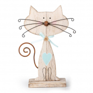 148624_Заготовка деревянная "Котик", серый с голубым бантом