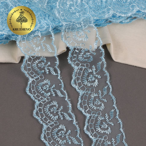 Кружево капрон KRUZHEVO арт.TBS.30010 шир.45мм цв.047 (267) голубой уп.9,14м