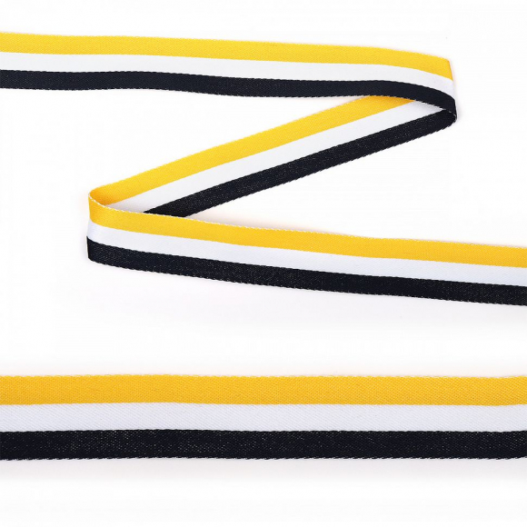 Тесьма TBY тканая неэластичная Лампас NET7525 шир.25мм цв.бел/желт/черн уп.45,7м Тесьма TBY тканая неэластичная Лампас NET7525 шир.25мм цв.бел/желт/черн уп.45,7м