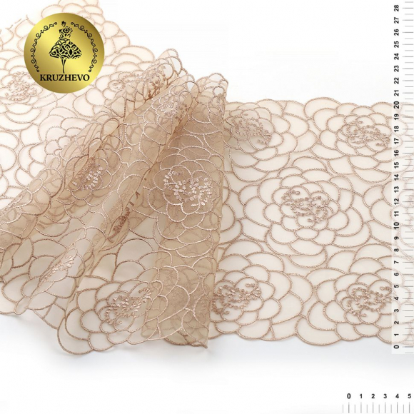 Кружево вышивка на сетке KRUZHEVO арт.TBY.OG47 шир.205мм цв.телесный уп.8м