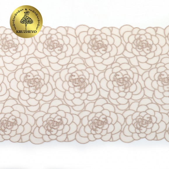 Кружево вышивка на сетке KRUZHEVO арт.TBY.OG47 шир.205мм цв.телесный уп.8м