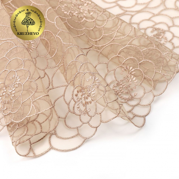 Кружево вышивка на сетке KRUZHEVO арт.TBY.OG47 шир.205мм цв.телесный уп.8м