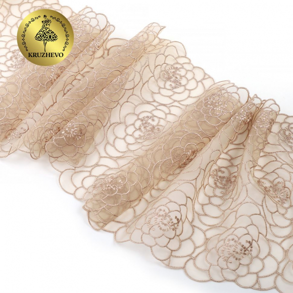 Кружево вышивка на сетке KRUZHEVO арт.TBY.OG47 шир.205мм цв.телесный уп.8м