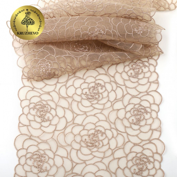Кружево вышивка на сетке KRUZHEVO арт.TBY.OG47 шир.205мм цв.телесный уп.8м