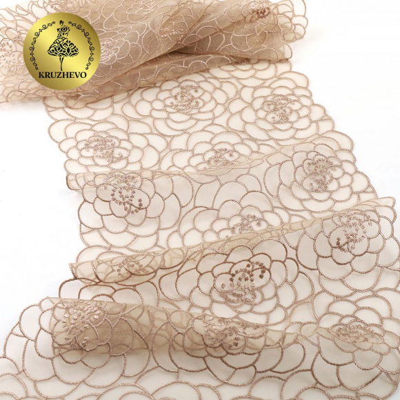 Кружево вышивка на сетке KRUZHEVO арт.TBY.OG47 шир.205мм цв.телесный уп.8м
