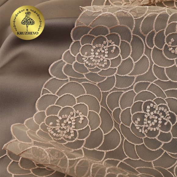 Кружево вышивка на сетке KRUZHEVO арт.TBY.OG47 шир.205мм цв.телесный уп.8м