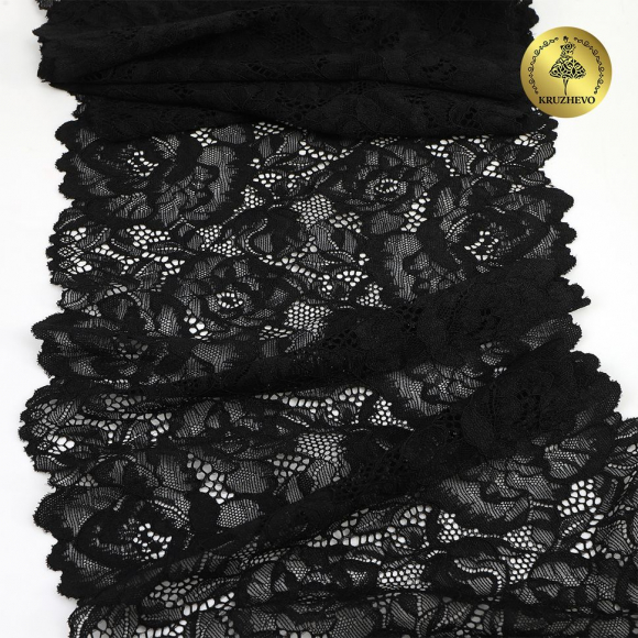 Кружево-стрейч KRUZHEVO арт.TBY.OG89 шир.220мм цв.черный уп.10м