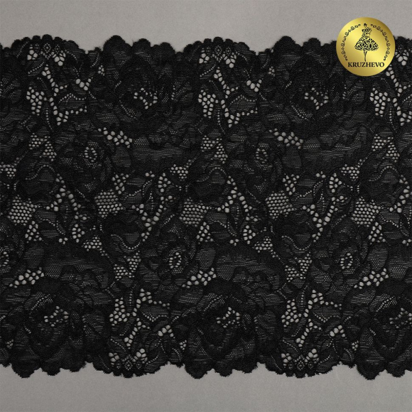 Кружево-стрейч KRUZHEVO арт.TBY.OG89 шир.220мм цв.черный уп.10м