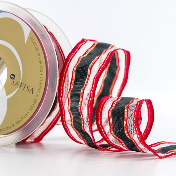 Лента органза с рисунком с проволокой по краю SAFISA, 30 мм, 15 м