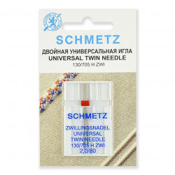 Иглы для бытовых швейных машин Schmetz стандартные двойные 130/705H ZWI №80/2.0, уп.1 игла