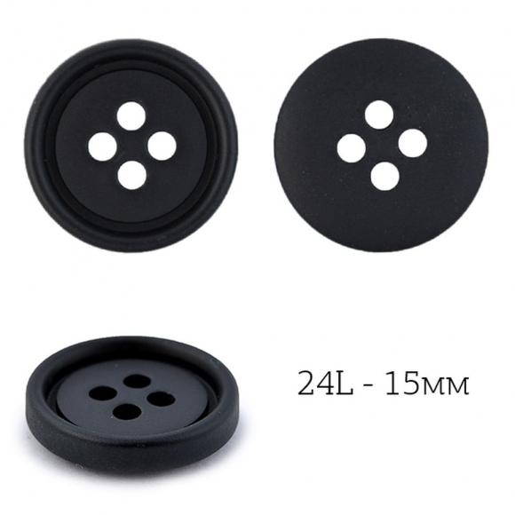 Пуговицы пластик TBY.J.9004A цв.01 черный 24L-15мм, 4 прокола, 72шт