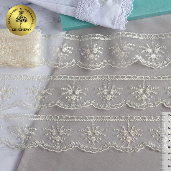 Кружево на сетке арт.TR 2007 шир.60мм цв.02 молочный, уп.9м