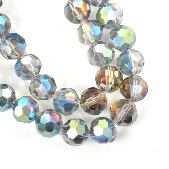 Бусины граненые Рондель (стекло) на нитях арт.TBY-R-2 12мм  цв.91 прозрачный мульти уп.1х50 бусин