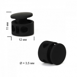 Фиксатор для шнура металл TBY OR.0305-5356 (11х12мм, 2отв.3,5мм) цв.черная резина уп.100шт