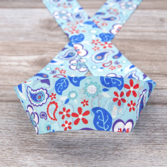 Лента репсовая SAFISA с рисунком, 39 мм, 15 м, цвет 02, голубой