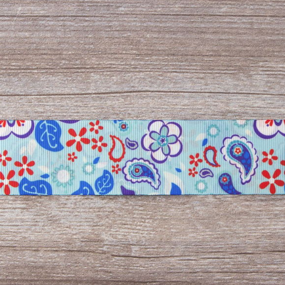 Лента репсовая SAFISA с рисунком, 39 мм, 15 м, цвет 02, голубой