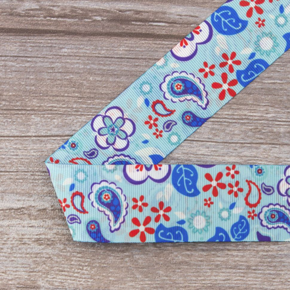 Лента репсовая SAFISA с рисунком, 39 мм, 15 м, цвет 02, голубой