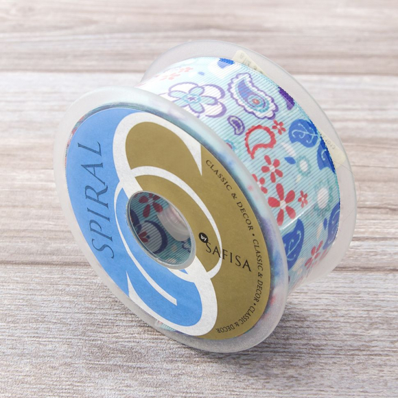 Лента репсовая SAFISA с рисунком, 39 мм, 15 м, цвет 02, голубой